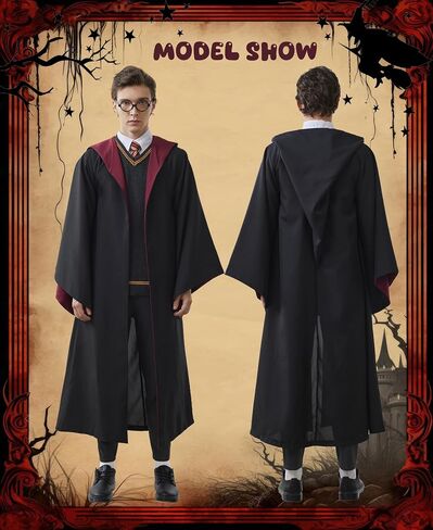 Kidukso Wizard Robe Adult Wizard Cloak with Tie Unisex Wizard Costume Hooded Uniform Magical Witch Robe Cloak Cape in Kuwait