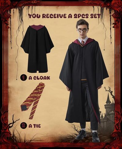 Kidukso Wizard Robe Adult Wizard Cloak with Tie Unisex Wizard Costume Hooded Uniform Magical Witch Robe Cloak Cape in Kuwait