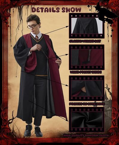 Kidukso Wizard Robe Adult Wizard Cloak with Tie Unisex Wizard Costume Hooded Uniform Magical Witch Robe Cloak Cape in Kuwait