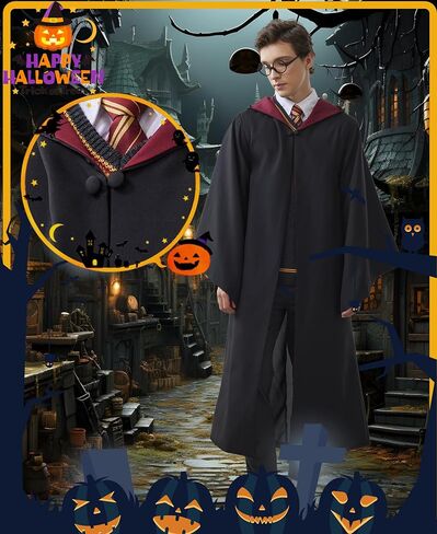Kidukso Wizard Robe Adult Wizard Cloak with Tie Unisex Wizard Costume Hooded Uniform Magical Witch Robe Cloak Cape in Kuwait