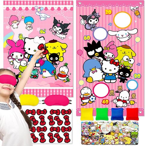 Hello Birthday Party Game Set - Includes Large Poster, Blindfold & Bean Bag Toss Games, 50 Stickers, Perfect Hello Kitty Party Supplies & Decorations - Fun for Kids & Adults in Saudi Arabia