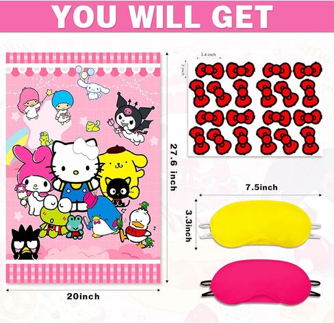 Hello Birthday Party Game Set - Includes Large Poster, Blindfold & Bean Bag Toss Games, 50 Stickers, Perfect Hello Kitty Party Supplies & Decorations - Fun for Kids & Adults in Saudi Arabia