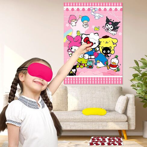 Hello Birthday Party Game Set - Includes Large Poster, Blindfold & Bean Bag Toss Games, 50 Stickers, Perfect Hello Kitty Party Supplies & Decorations - Fun for Kids & Adults in Saudi Arabia