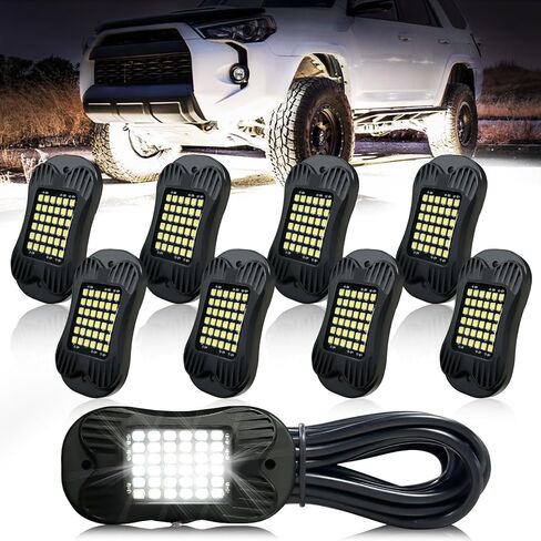 SHINIGHT 8 Pods White Rock Lights 6000K White Pure Super Bright Underglow Light، 10FT/3M أسلاك تمديد لكل ضوء، 36 شريحة SMD LED، مقاومة للماء IP68، أضواء الصخور للشاحنات UTV ATV SUV Boats in Kuwait
