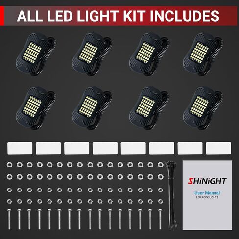 SHINIGHT 8 Pods White Rock Lights 6000K White Pure Super Bright Underglow Light، 10FT/3M أسلاك تمديد لكل ضوء، 36 شريحة SMD LED، مقاومة للماء IP68، أضواء الصخور للشاحنات UTV ATV SUV Boats in Kuwait