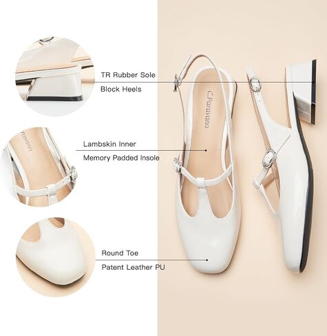 C.Paravano Women's Mary Jane Slingback Pumps | Round Toe & T-Strap Low Heels | Wedding Guest & Office Shoes | Pair w/Tea-Length Dresses or Summer Suits in Saudi Arabia