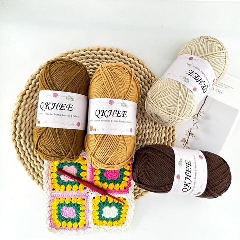 Cotton Yarn for Crocheting and Knitting 4 * 3.5OZ /218yd- DK(Light) Soft Yarn 60% Cotton 40% Acrylic Crochet Yarn for Making Granny Squares and amigurumi(Colourful) in Saudi Arabia