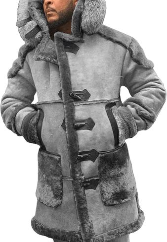 معطف جلد شيرلينغ للرجال من Ebifin، مبطن بجلد الغنم الصناعي وجلد الغنم مع غطاء للرأس in Kuwait