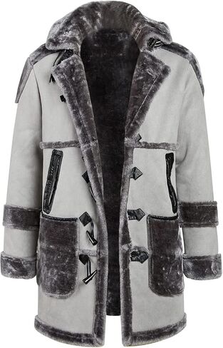 معطف جلد شيرلينغ للرجال من Ebifin، مبطن بجلد الغنم الصناعي وجلد الغنم مع غطاء للرأس in Kuwait