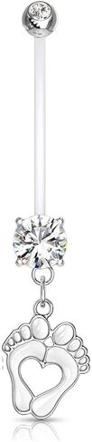 Pierced Owl - Double Jeweled Heart Baby Feet Dangle Pregnancy Maternity Belly Button Ring Retainer in Kuwait