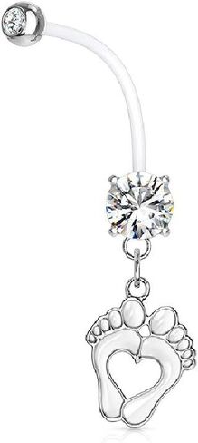 Pierced Owl - Double Jeweled Heart Baby Feet Dangle Pregnancy Maternity Belly Button Ring Retainer in Kuwait