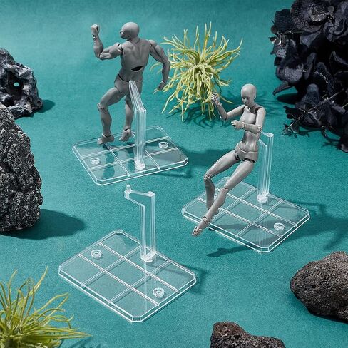 FINGERINSPIRE 6 Sets Action Figures Display Holder for Connecting Clear Action Figure Displays Rectangle Plastic Stands Flexible Action Base Holder for 1/144 HG Gundam Bandai Figure Models in Kuwait