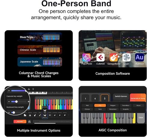 Smart Piano keyboard with Colored Light-up Keys, Smart Interactive Sing-Along with Chords, Free Lessons & Games, MIDI, Built-in Instrument Synth, Portable Bag for Outdoor in Kuwait