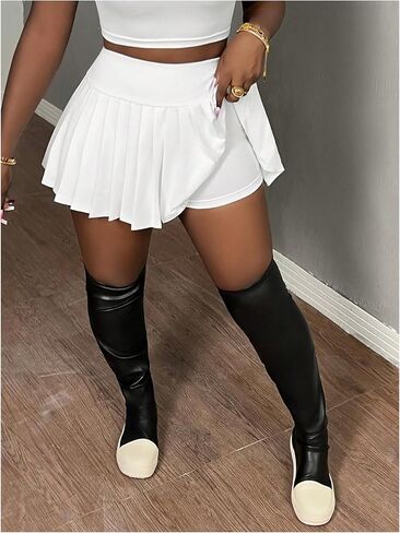 SOLY HUX Women's Skirt Sets 2 Piece Outfits Long Sleeve Crop Top with Pleated Mini Skirt Set Party Outfits for Women in Kuwait