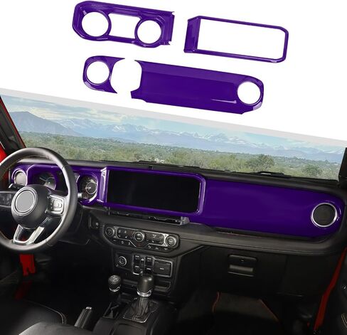 Jimen Fit for Jeep Wrangler JL JLU & Gladiator JT 2024-2025, 4PCS Center Console Dash Trim & Dashboard Cover Navigation Panel Interior Overlay (Red Carbon Fiber) in Kuwait