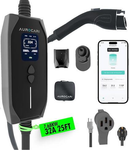 شاحن EV المستوى 2 32A 240V J1772 شاحن السيارة الكهربائية مع NEMA 14-50 Plug 25FT كابل محطات شحن EV المحمولة مع وظيفة الشحن الحالية والتأخير القابلة للتعديل (ليس لـ Tesla) in Saudi Arabia