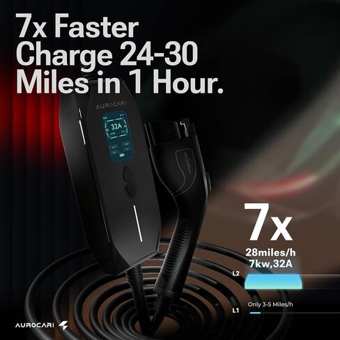 شاحن EV المستوى 2 32A 240V J1772 شاحن السيارة الكهربائية مع NEMA 14-50 Plug 25FT كابل محطات شحن EV المحمولة مع وظيفة الشحن الحالية والتأخير القابلة للتعديل (ليس لـ Tesla) in Saudi Arabia