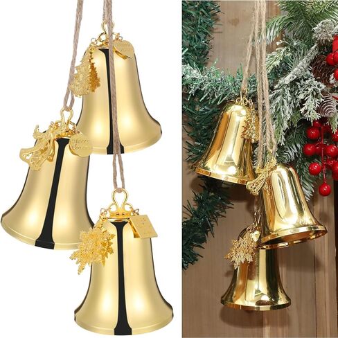 3-Piece Set of Large Christmas Bell Ornaments Christmas Tree Hanging Ornament Metal Indoor and Outdoor Gold Bells Best Wishes Bell Decorations with Rope Christmas Trees Snowflake Angels in Saudi Arabia