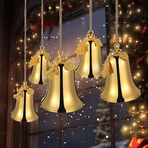 3-Piece Set of Large Christmas Bell Ornaments Christmas Tree Hanging Ornament Metal Indoor and Outdoor Gold Bells Best Wishes Bell Decorations with Rope Christmas Trees Snowflake Angels in Saudi Arabia