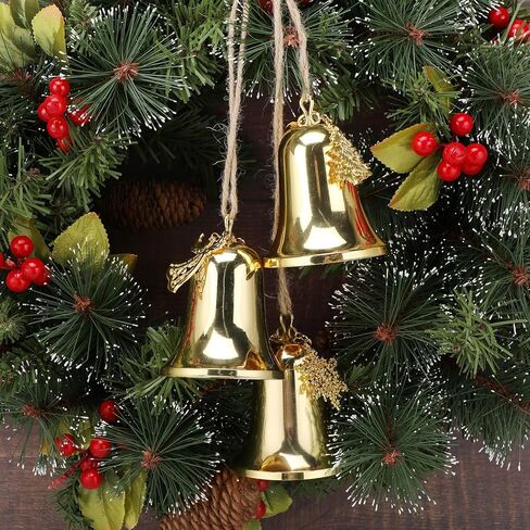 3-Piece Set of Large Christmas Bell Ornaments Christmas Tree Hanging Ornament Metal Indoor and Outdoor Gold Bells Best Wishes Bell Decorations with Rope Christmas Trees Snowflake Angels in Saudi Arabia
