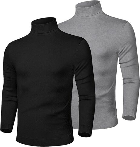 Riyiper 2 Pack Men's Turtleneck Sweater Slim Fit Knitted Basic Tops Lightweight Long Sleeve Ribbed Casual Pullover Top in Kuwait