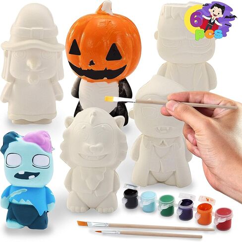 مجموعة أدوات التلوين من JOYIN Halloween Squishy Toys مع 6 شخصيات مختلفة، و6 ألوان دهانات، و3 فرش طلاء. مجموعة أدوات فنية وحرفية يمكنك صنعها بنفسك مجموعة ألعاب حفلات الهالوين لأنشطة الأطفال وهدايا الحفلات in Saudi Arabia