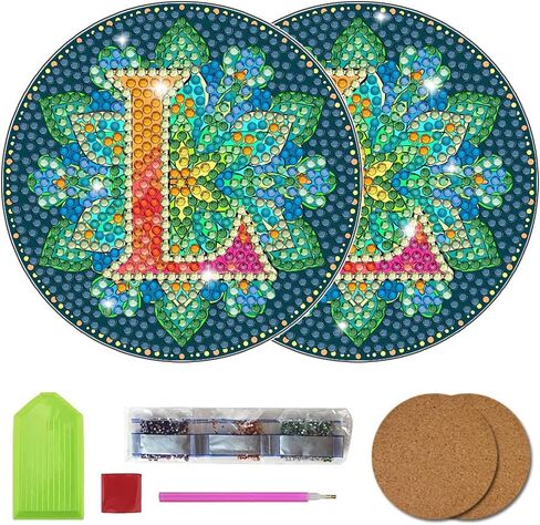 Bysincy 2 PCS A-Z 26 Letters Diamond Painting Coasters Kit,5D DIY Diamond Art Mosaic Alphabet Coasters Kits by Number for Adults Kids,Mandala Art Coasters with Initial (L) in Kuwait