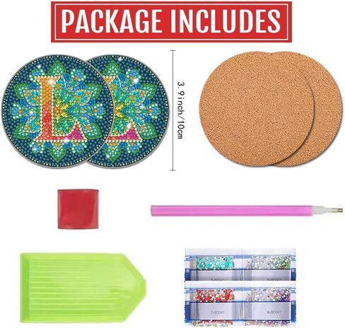 Bysincy 2 PCS A-Z 26 Letters Diamond Painting Coasters Kit,5D DIY Diamond Art Mosaic Alphabet Coasters Kits by Number for Adults Kids,Mandala Art Coasters with Initial (L) in Kuwait