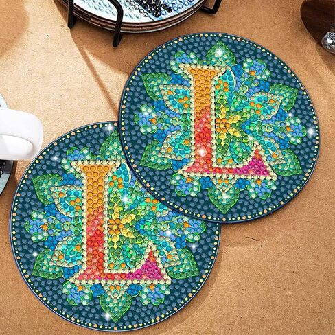 Bysincy 2 PCS A-Z 26 Letters Diamond Painting Coasters Kit,5D DIY Diamond Art Mosaic Alphabet Coasters Kits by Number for Adults Kids,Mandala Art Coasters with Initial (L) in Kuwait