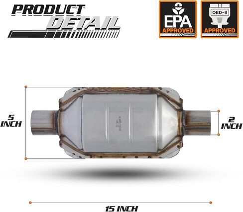 M-AUTO Weld-on Exhaust Pipe المحول الحفاز العالمي OBD-II/EPA الفولاذ المقاوم للصدأ قطر مدخل 2 بوصة، الطول الإجمالي 15 بوصة مناسب بشكل مباشر (متوافق مع EPA) in Saudi Arabia