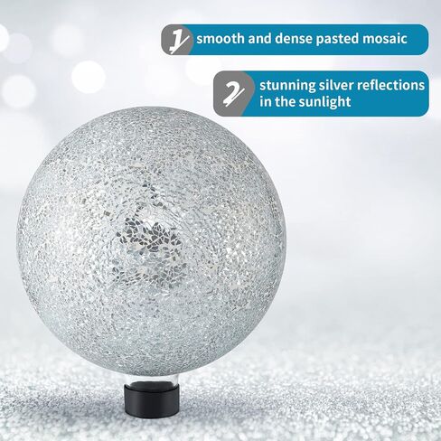 MDLUU Mosaic Gazing Ball, 10-Inch Decorative Gazing Globe, Glass Gazing Sphere for Garden, Outdoor Landscape Decor (Silver) in Saudi Arabia