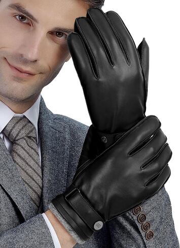 GSG leather gloves for men Sheepskin Classic Driving Gloves Winter Touchscreen Wool Lined Warm Gloves in Kuwait