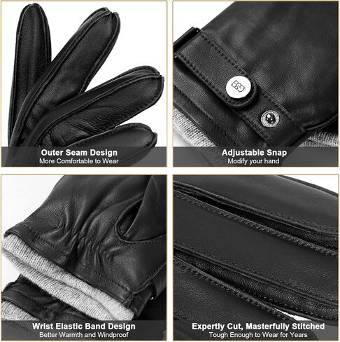 GSG leather gloves for men Sheepskin Classic Driving Gloves Winter Touchscreen Wool Lined Warm Gloves in Kuwait
