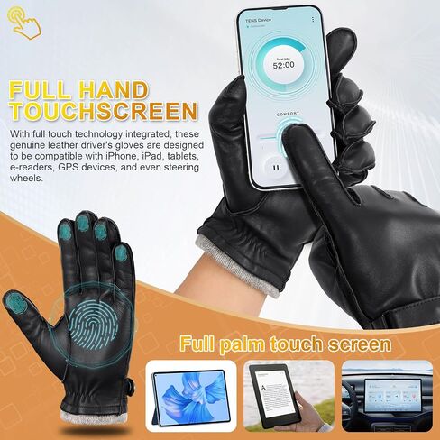 GSG leather gloves for men Sheepskin Classic Driving Gloves Winter Touchscreen Wool Lined Warm Gloves in Kuwait