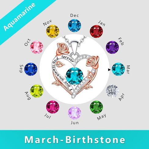 BAYLAY Rose Heart Birthstone Necklace for Women - S925 Sterling Silver Heart Birthstone Necklace Birthday Gifts for Women Valentines Day Christmas Jewelry Gifts for Wife Mom Grandma Daughter in Saudi Arabia