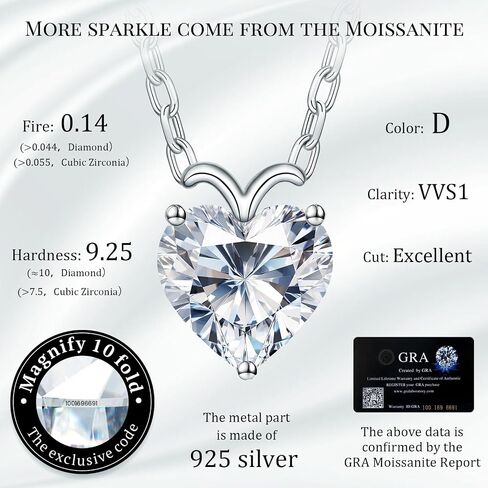 ForeverLove Heart Moissanite قلادات للنساء، 4 أو 2 قيراط D اللون VVS1 Heartshap Moissanite، مجوهرات قلادة فضية، هدايا رومانسية للمرأة، الزوجة، الصديقة، الابنة، الأم، الجدة، زملاء الدراسة، في عيد الميلاد، الذكرى السنوية، الخطوبة، الزفاف، التخرج in Saudi Arabia