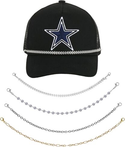 4 Pcs Trucker Hat Chains Bill Decoration Trucket Hat Charms DIY Metal Chains for Mesh Baseball Cap Accessories Chain in Saudi Arabia