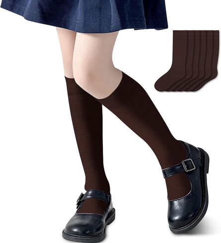 PICCOLO HOSIERY 6 Pair Pack Girls & Boys School Uniform Flat Knit Cotton Knee High Socks in Kuwait