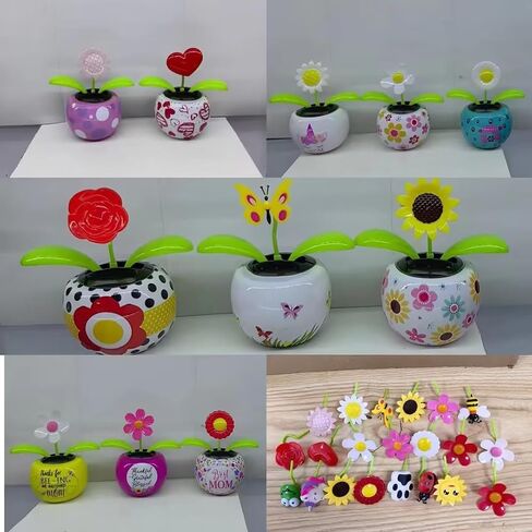Solar Dancing Solar Powered Dancing White Flower in Colorful Shape Flip Flap Animated Bobblehead Dancer Window Sun Catcher Car Dashboard Decor Solar Power Kits in Saudi Arabia