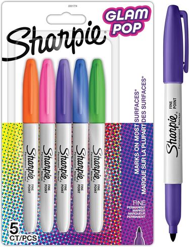 Sharpie Glam Pop Permanent Markers | Fine Point for Bold Details | Assorted Vibrant Colours | 34 Marker Pens in Saudi Arabia