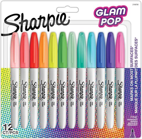 Sharpie Glam Pop Permanent Markers | Fine Point for Bold Details | Assorted Vibrant Colours | 34 Marker Pens in Saudi Arabia