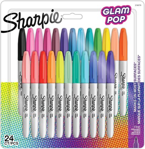 Sharpie Glam Pop Permanent Markers | Fine Point for Bold Details | Assorted Vibrant Colours | 34 Marker Pens in Saudi Arabia