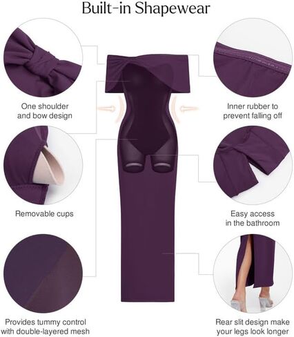 Popilush Shapewear Off The Shoulder Maxi Dress Wedding Guest Prom Dresses for Women Sleeveless Bodycon Long Formal Dress in Saudi Arabia