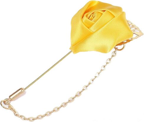 Fashion Men Rose Flower Lapel Stick Brooch Pin Satin Tassel Chain Dangling Handmade Boutonniere Pins for Suit Collar Men’s Wedding Groom Groomsman Floral Tuxedo Corsage Accessory Husband Father in Saudi Arabia