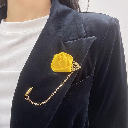 Fashion Men Rose Flower Lapel Stick Brooch Pin Satin Tassel Chain Dangling Handmade Boutonniere Pins for Suit Collar Men’s Wedding Groom Groomsman Floral Tuxedo Corsage Accessory Husband Father in Saudi Arabia