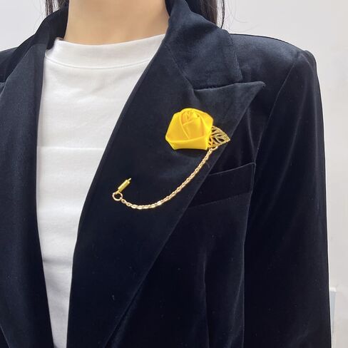 Fashion Men Rose Flower Lapel Stick Brooch Pin Satin Tassel Chain Dangling Handmade Boutonniere Pins for Suit Collar Men’s Wedding Groom Groomsman Floral Tuxedo Corsage Accessory Husband Father in Saudi Arabia