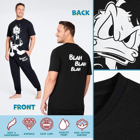 Disney Mens Pyjamas Jack Skellington Donald Duck Grumpy Men's Nightwear Set T-Shirt Long Bottoms PJs M-3XL Loungewear in Kuwait