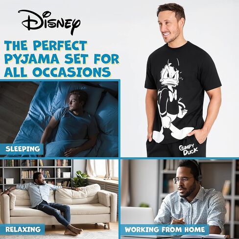 Disney Mens Pyjamas Jack Skellington Donald Duck Grumpy Men's Nightwear Set T-Shirt Long Bottoms PJs M-3XL Loungewear in Kuwait