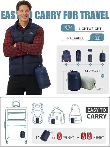 Pioneer Camp Men's Lightweight Down Vest Fill Power 700 Packable Puffer Vest Sleeveless Warm Puffy Outerwear in Kuwait
