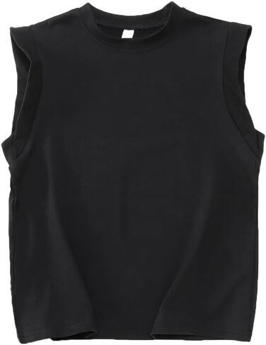 IZYJOY الفتيات الصيف تانك القمم بلون مخطط قمصان بلا أكمام الاطفال قبعة الأكمام Crewneck عادية المحملة 7-13 سنوات in Kuwait